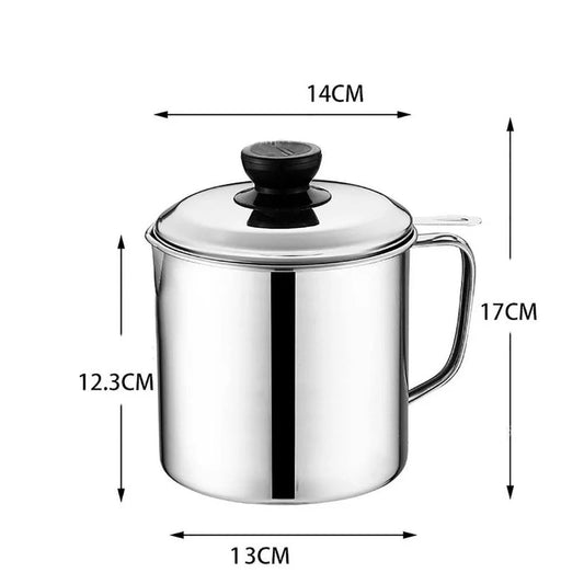 1.8L Stainless Steel Oil Filter Pot Cooking Soup Grease Home Strainer Separator
