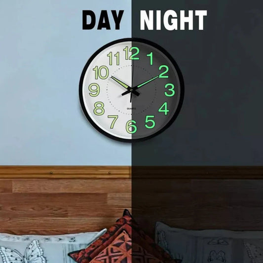 12'' Luminous Wall Clock Glow In The Dark Home Modern Clock Silent Quartz Indoor