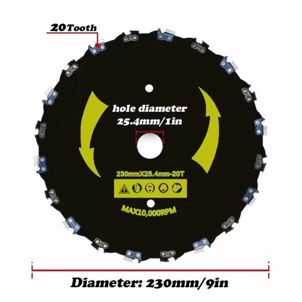 Circular saw blade with specifications on a white background