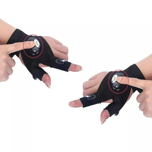 2X Outdoor Finger Glove w/ LED Light Flashlight Gloves Gear Rescue Night Fishing