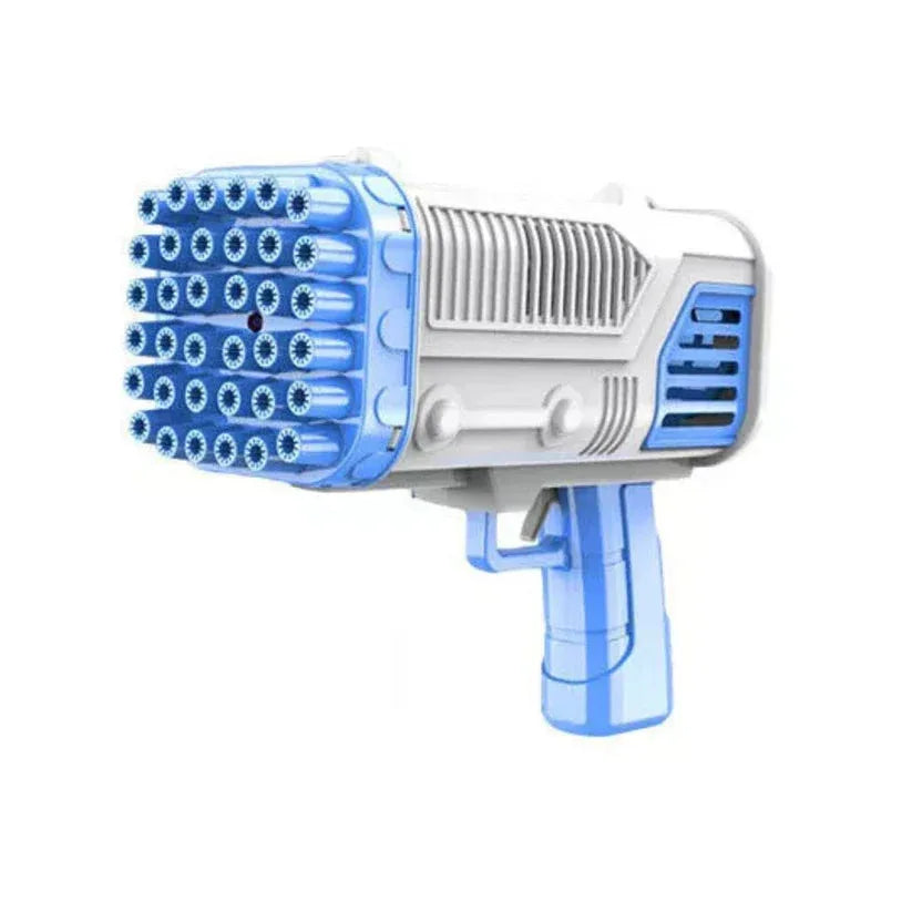 Toy gun with blue and white design on a white background