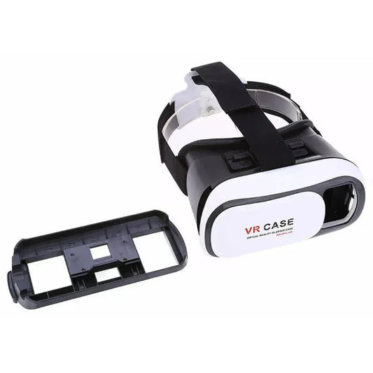 Black and white VR headset with a case on a white background