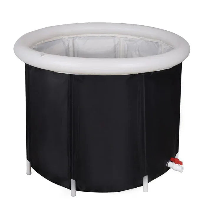 Black inflatable bathtub with white rim on a white background