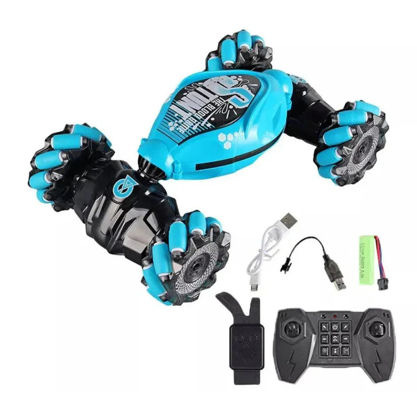 Toy robot with remote control and accessories on a white background