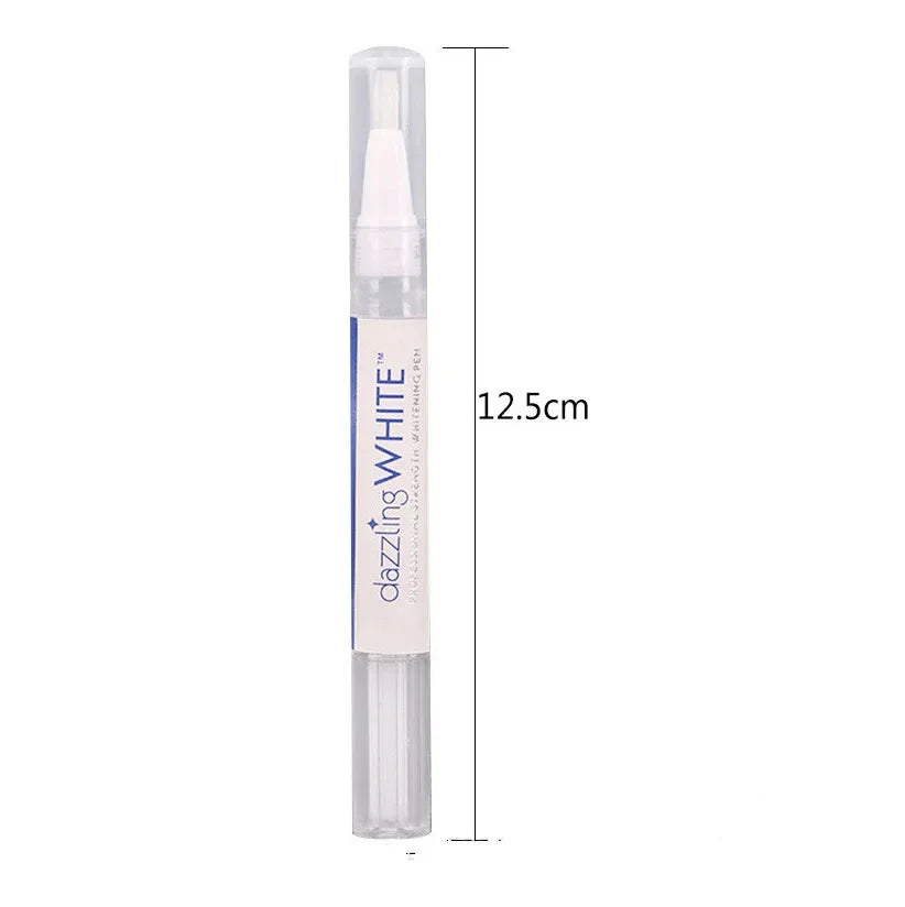 Dazzling White teeth whitening pen with dimensions on a white background