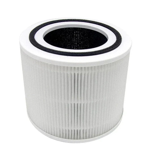 Round air filter with white exterior and black interior on a white background