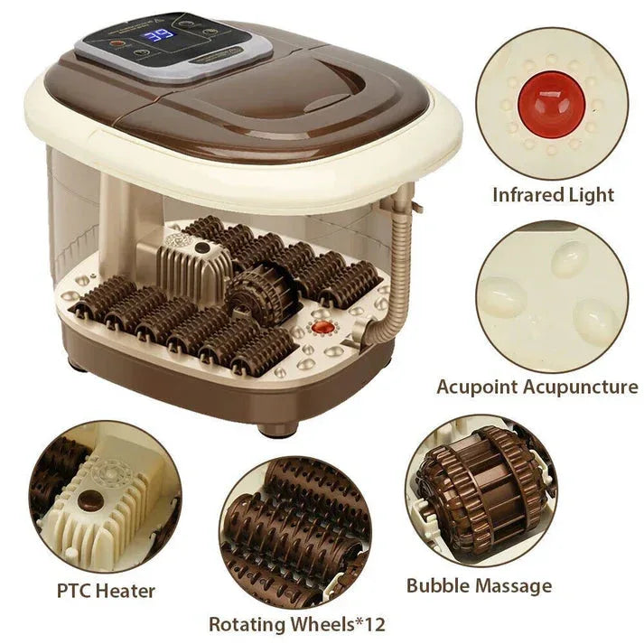 Foot massager with features highlighted on a white background
