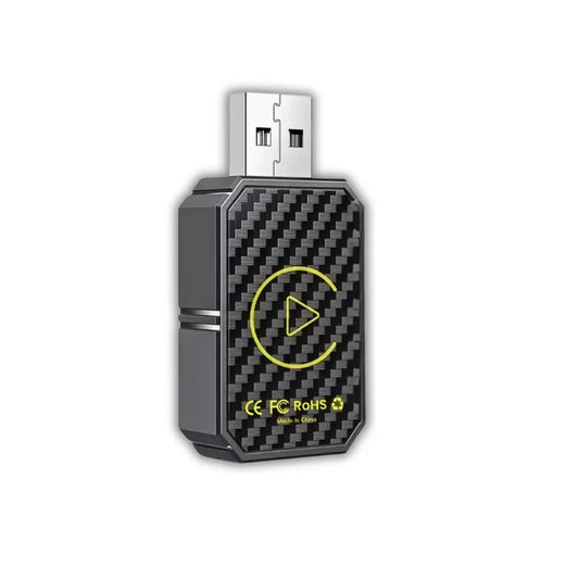 USB device with carbon fiber texture and play symbol on a white background