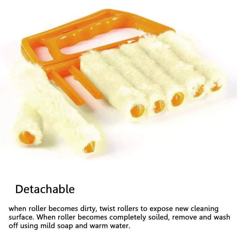 Detachable cleaning rollers with orange holder on a white background