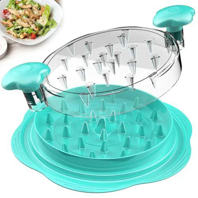Turquoise kitchen tool with clear center on a white background