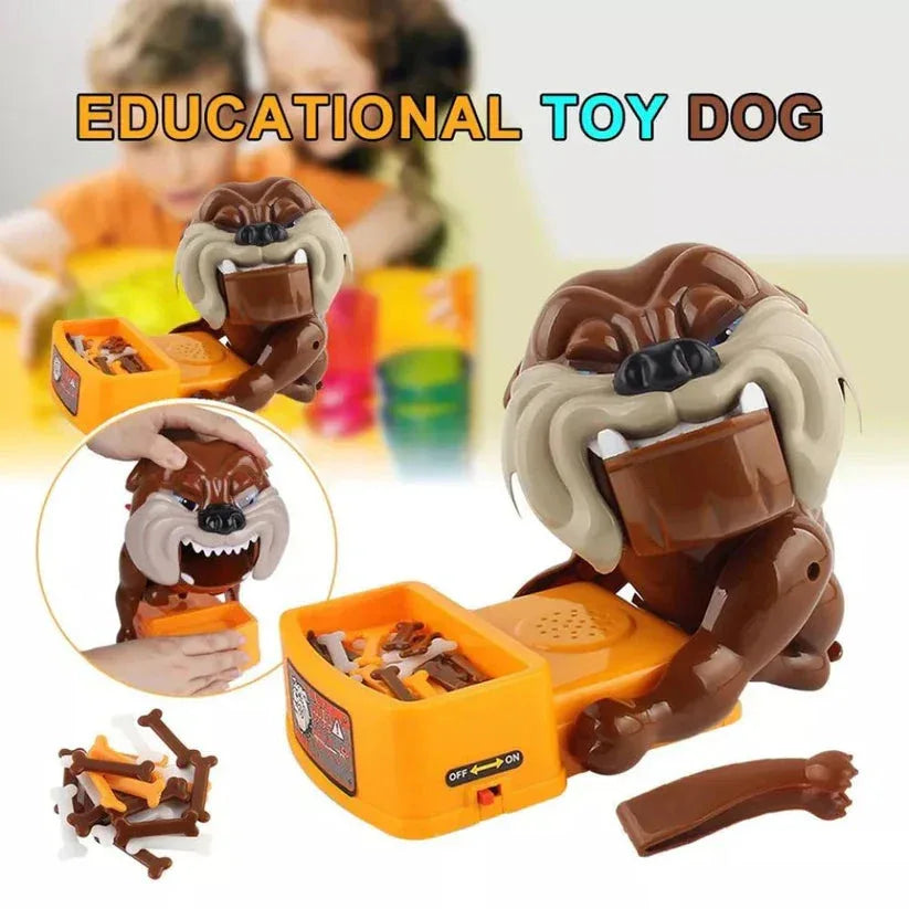 Educational toy dog with detachable bones on a colorful background