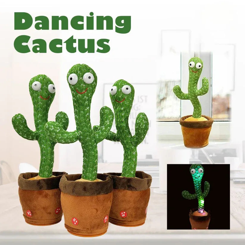 Dancing cactus plush toys with pot on a white background