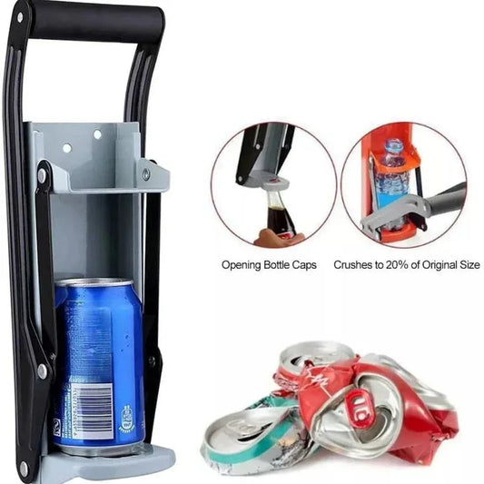 Can crusher with bottle and can crushing capabilities on a white background