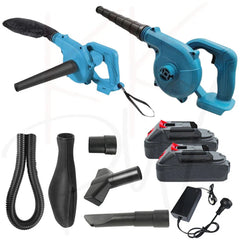 Electric Handheld Cordless Leaf Blower Dust Cleaner w/ Charger & Tube +2 Battery