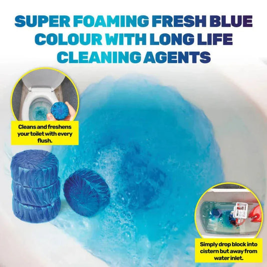Super foaming cleaning product for toilets with blue color and long-life cleaning agents.