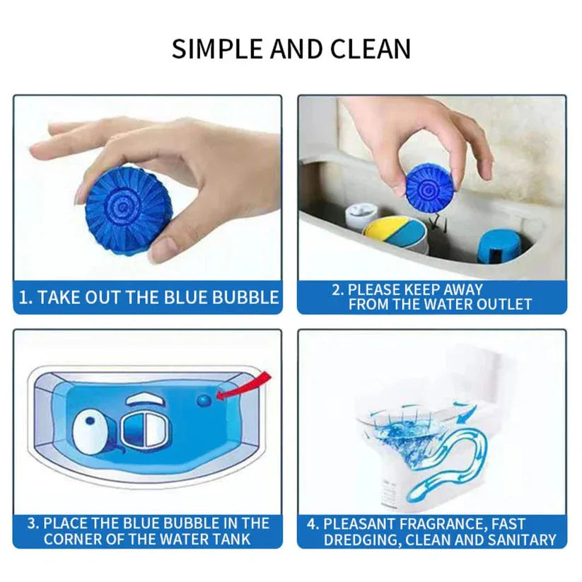 Instructions for using a blue bubble product to clean a water tank.