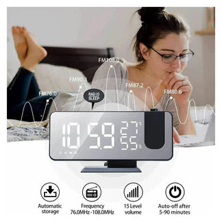 LED Digital Smart Alarm Clock Projection Time Projector Temperature LCD Display