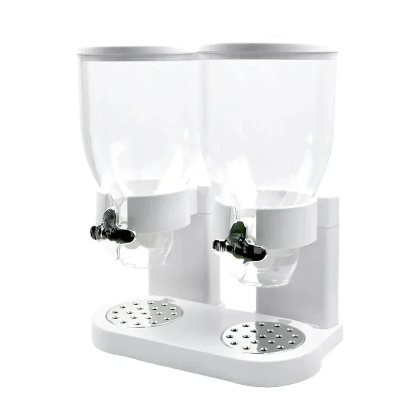 White and clear dual-compartment dispenser on a white background