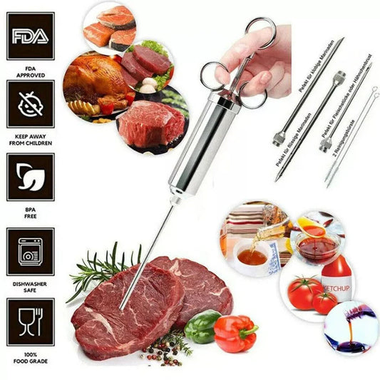 Meat Seasoning Injector Syringe BBQ Tool Kit Marinade Turkey Basting Flavor Food