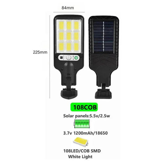 Solar street light with dimensions and technical specifications on a white background
