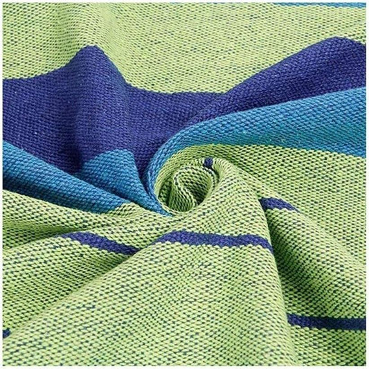 Close-up of a green and blue striped fabric