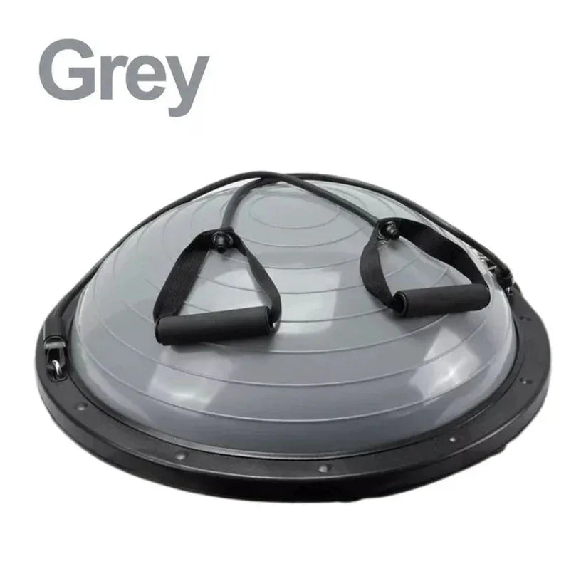Gray balance disc with black handles on a white background