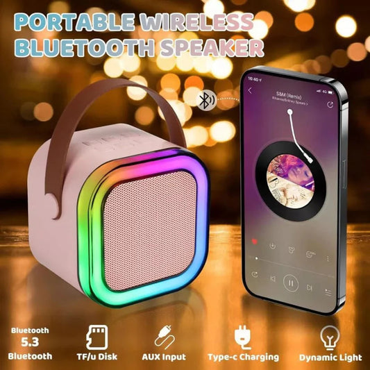 Portable Kids Mini Karaoke Machine with 2 Microphones Wireless Bluetooth Speaker