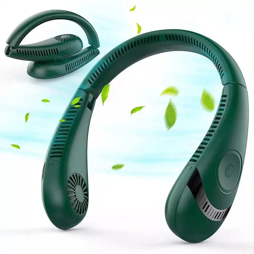 Green neck fan on a white background with green leaves