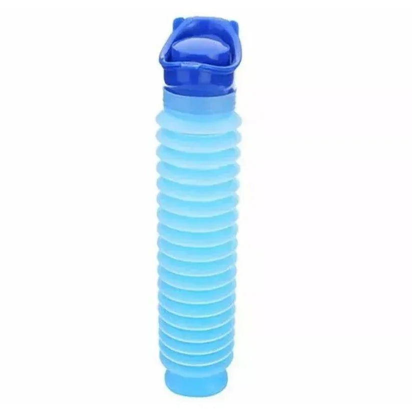 Blue collapsible water bottle on a white background