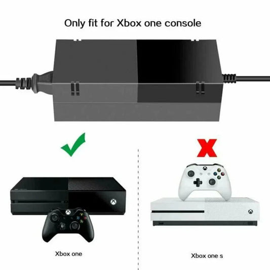 Diagram showing compatibility of an Xbox One console with an adapter cable, excluding Xbox One S.