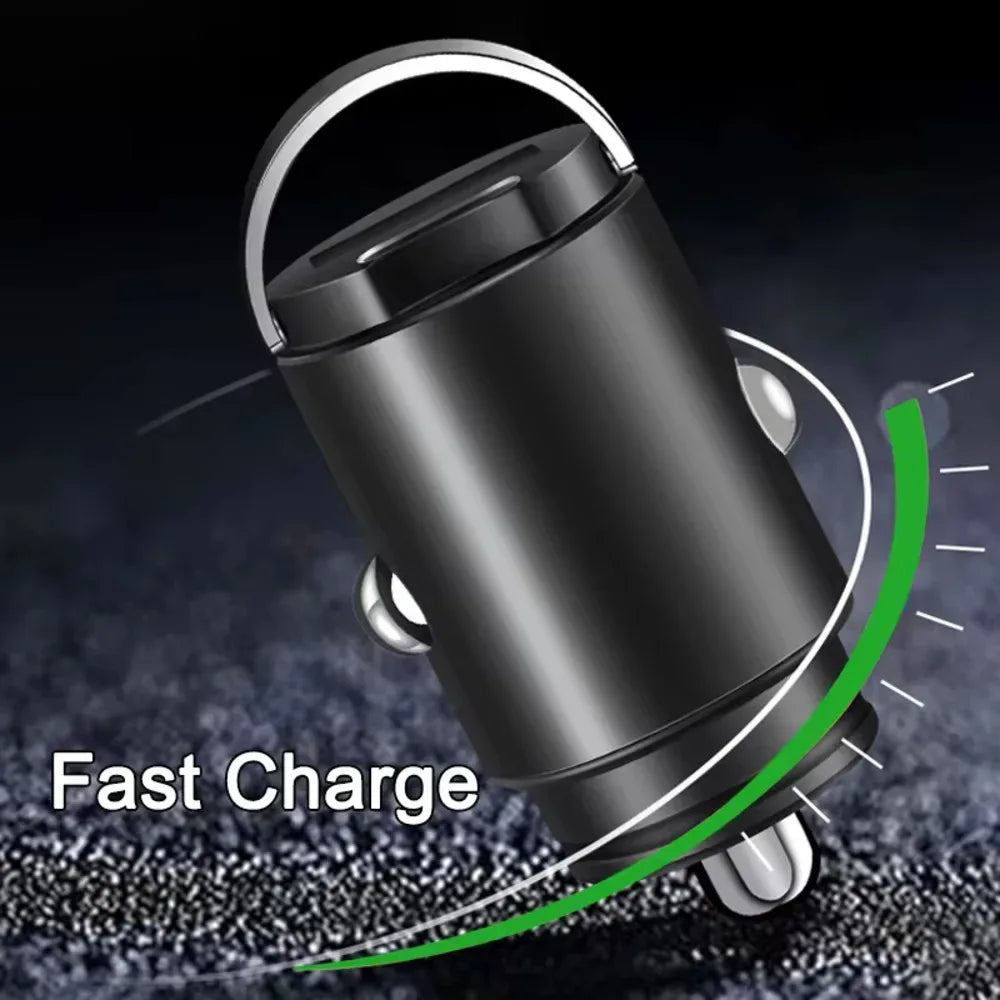Black car charger with 'Fast Charge' text on a dark background