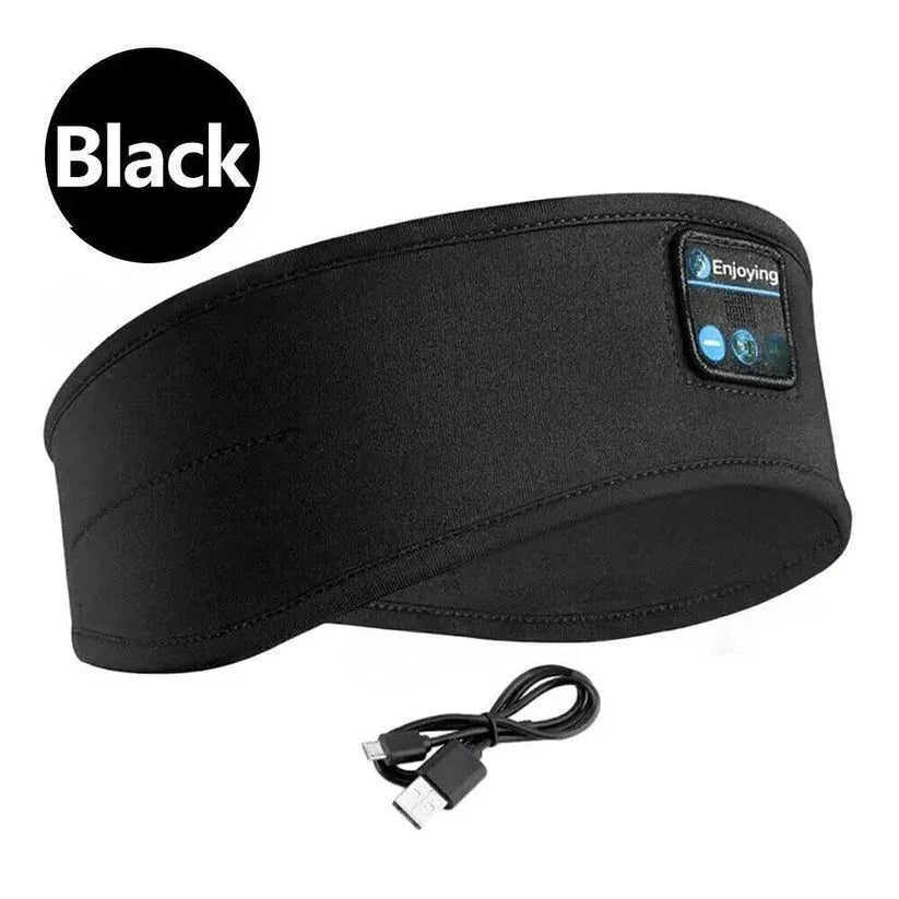 Black Bluetooth headband with cable on a white background