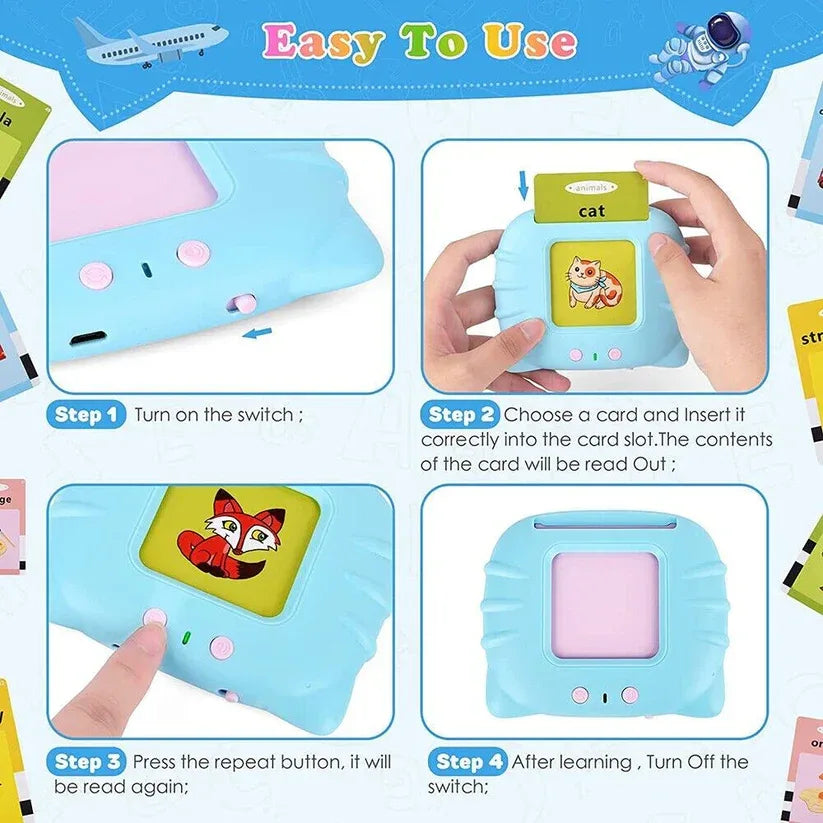 Instructions for using a educational device with cartoon cat design
