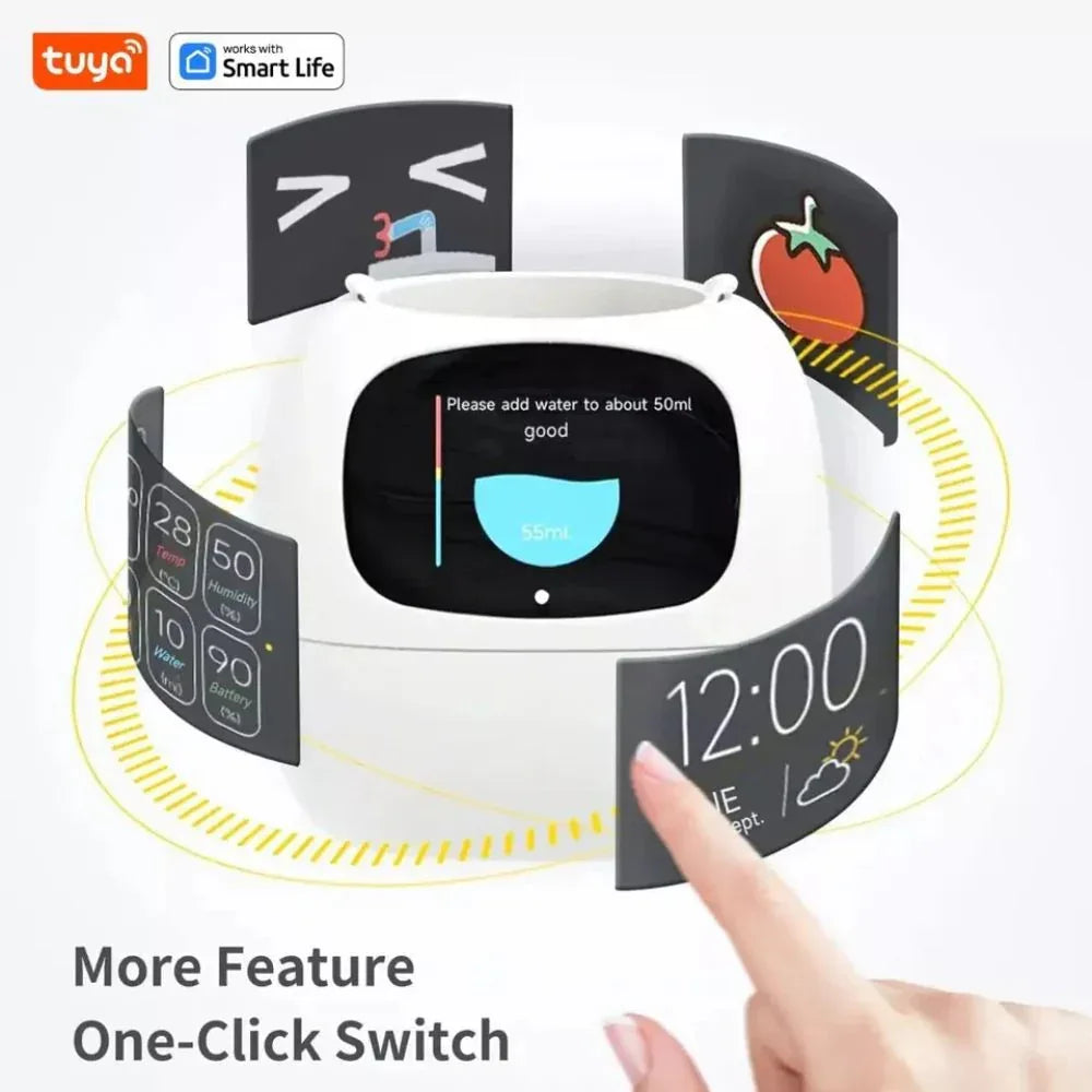 Smart device with digital display and interactive features, featuring Tuya Smart Life logo.