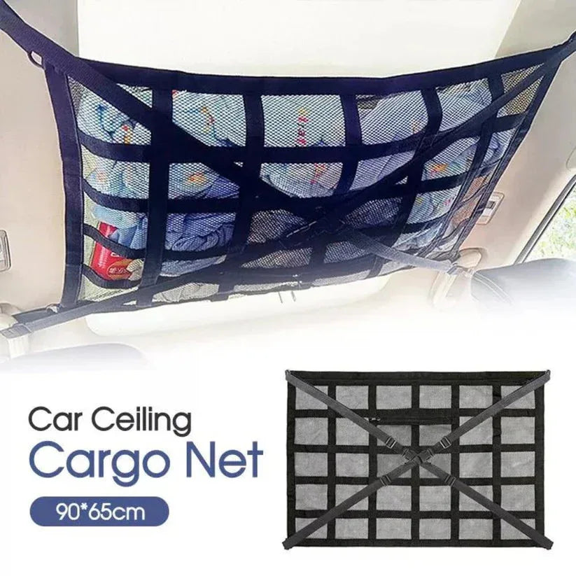Car ceiling cargo net with a car interior background