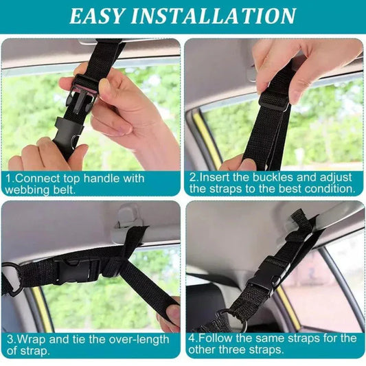 Step-by-step guide on installing a car sun visor with straps.