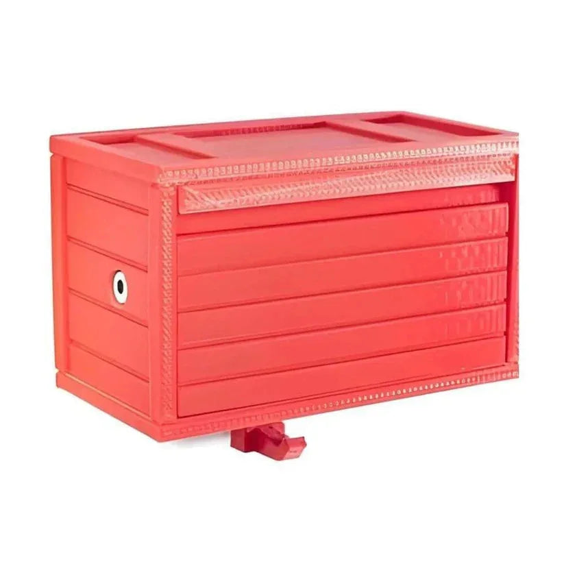 Red storage box with a lid on a white background