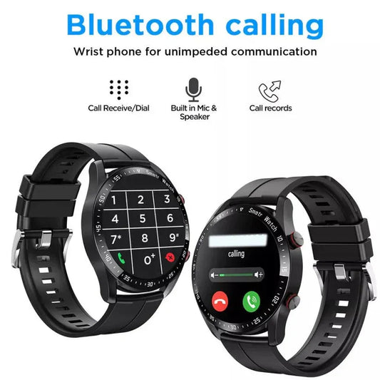 Two smartwatches with Bluetooth calling features on a white background
