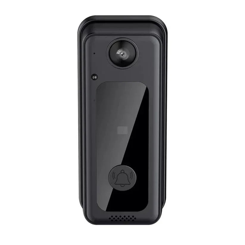 Black doorbell camera on a white background