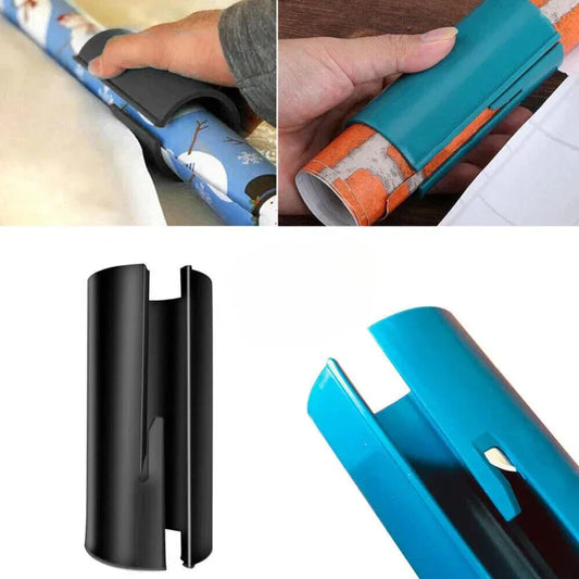 Collage of a paper roll holder being used with different colored paper, showing close-up details.