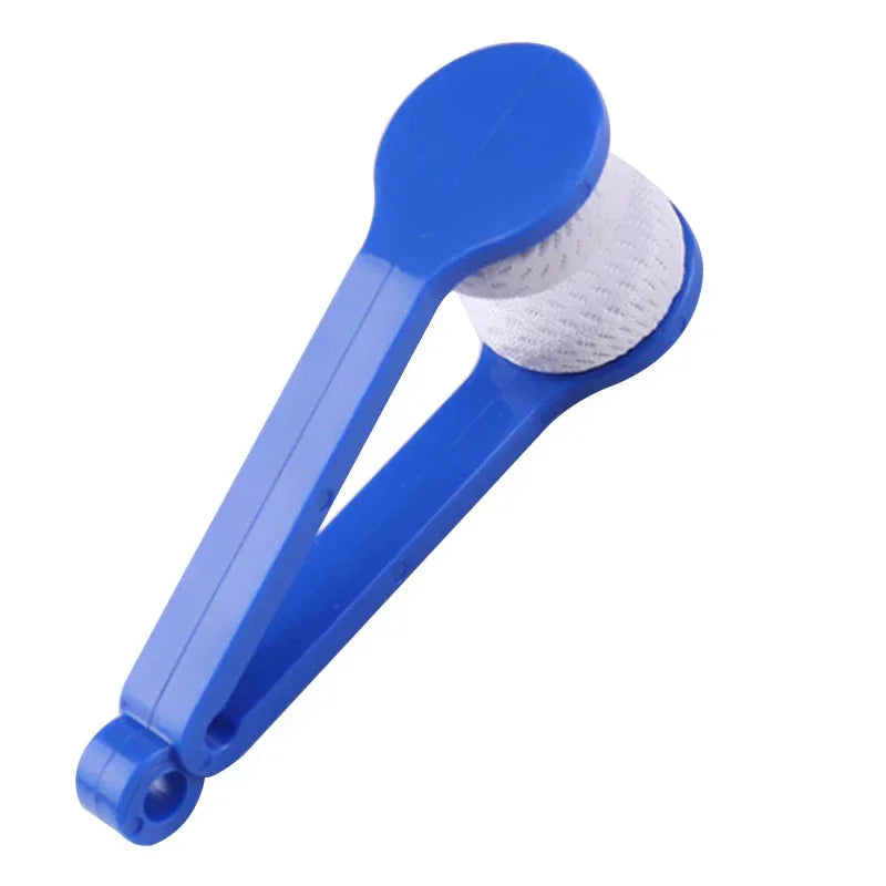 Blue plastic tool with a white rope handle on a white background