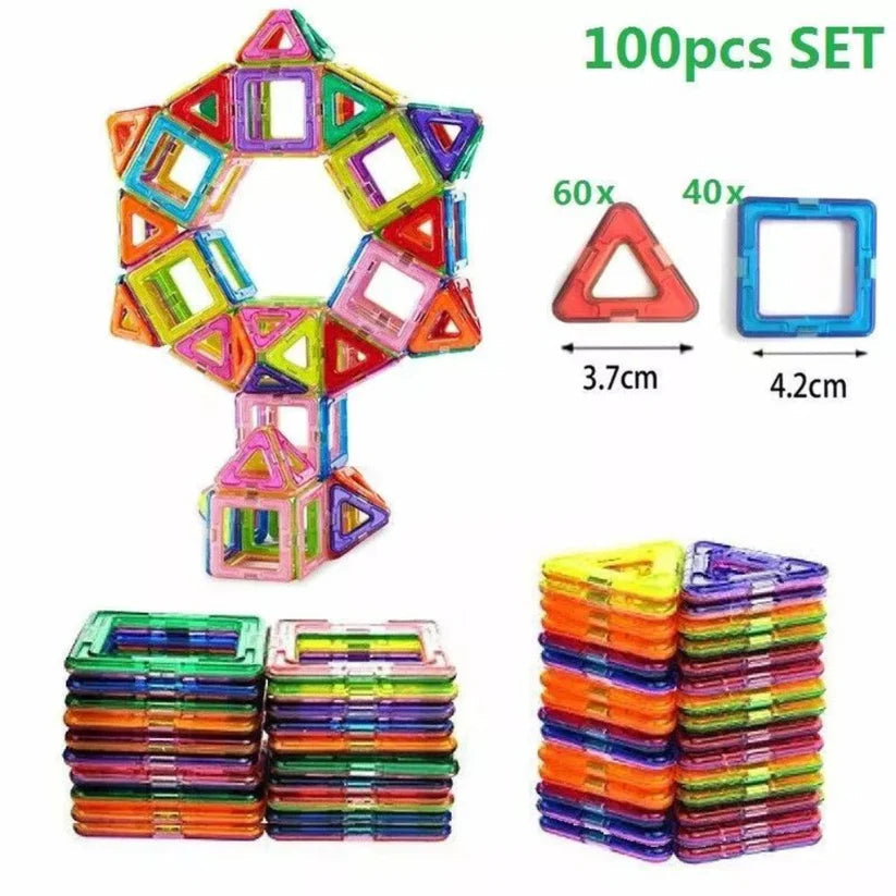 100 Piece Kids Magnetic Blocks Building Magnet Mini Tiles Kit Toys For Boy Girls