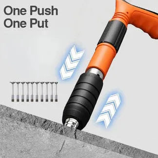 Electric screwdriver with drill bits on a gray background

