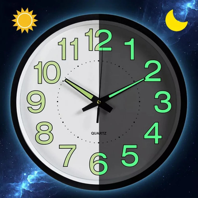12'' Luminous Wall Clock Glow In The Dark Home Modern Clock Silent Quartz Indoor