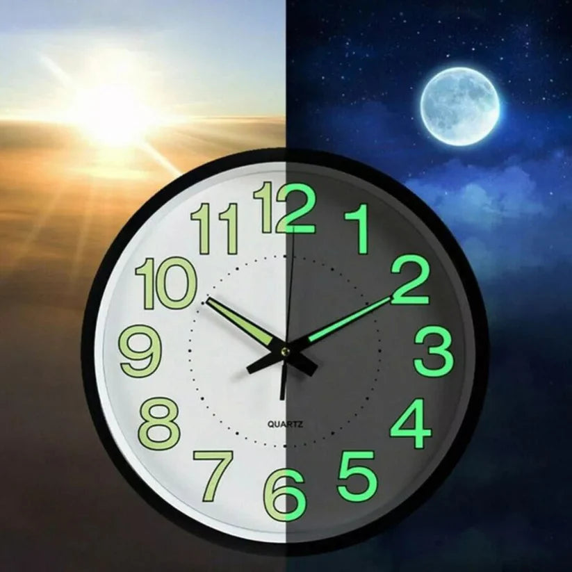 12'' Luminous Wall Clock Glow In The Dark Home Modern Clock Silent Quartz Indoor