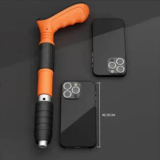 Orange and black tool with two smartphones on a dark background

