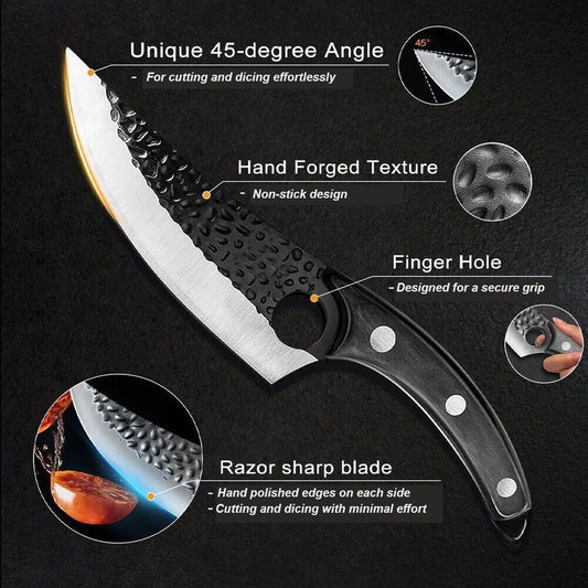 Hand Forged Professional Kitchen Boning Huusk Husk Knife with Leather Sheath Cover My Store