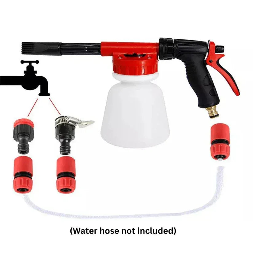 Car wash spray gun set with attachments on a white background

