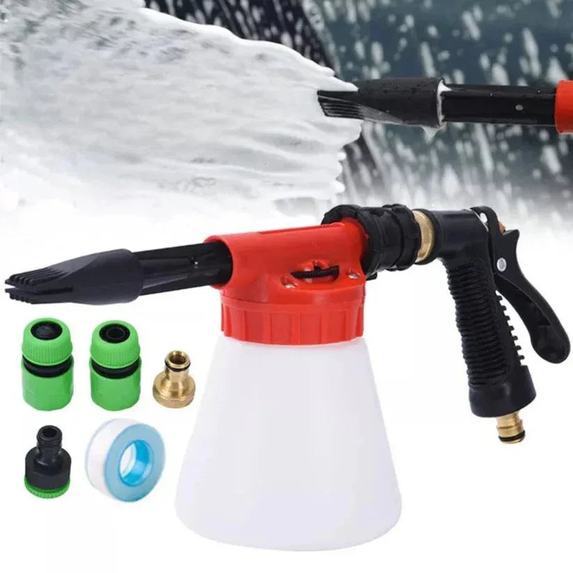 Foam cannon with attachments on a white background

