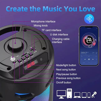 2000W Portable Bluetooth Party Speaker Sub Woofer Heavy Bass Sound System & MIC